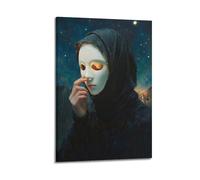 Póster de una mujer con máscara bajo las estrellas, póster decorativo de lienzo para pared e impresión artística moderna para decoración de dormitorio familiar, 16 x 24 pulgadas (40 x 60 cm)