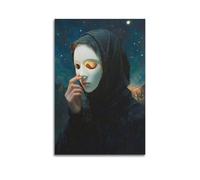 Póster de una mujer con máscara bajo las estrellas, póster decorativo de lienzo para pared e impresión artística moderna para decoración de dormitorio familiar, 16 x 24 pulgadas (40 x 60 cm)