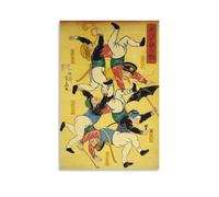 Póster de Utagawa Yoshifuji de Five Men Doing The Work of Ten Bodies - Póster de pintura sobre lienzo para pared, póster de pergamino, impresión de pared, decoración del hogar, 20 x 30 pulgadas (50 x