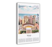 Póster de viaje con impresión a color de Málaga, póster de viaje de Andalucía, España, ciudad, arte de pared, lienzo decorativo, marco de 40,6 x 61 cm