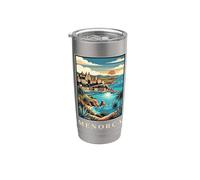 Póster de viaje costero del puerto de Menorca España Vaso térmico de acero inoxidable de doble pared