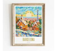 Póster De Viaje De Barcelona, Parque Güell, España, Póster, Lienzo, Pintura, Impresión, Arte Vintage, Arte Mural De La Ciudad, España, Mural, Decoración Del Hogar 40X60Cm Sin Marco