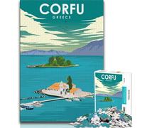 Póster de Viaje de Corfú, Grecia Rompecabezas de 1000 Piezas para Adultos Regalos Que ayudan a ejercitar el Cerebro Juguetes adictivos para Cultivar la Paciencia Gran Regalo 50x75cm