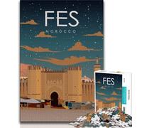 Póster de Viaje de Fez, Marruecos Rompecabezas de 1000 Piezas para Adultos y Adolescentes Juego Familiar para aliviar el estrés Colección de Artistas Bellas Artes 38x26cm