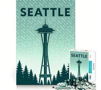 Póster de Viaje de la Aguja Espacial de Seattle, Rompecabezas de 1000 Piezas para Adolescentes, Juguete Que desafía la Mente, pasatiempo Tranquilo, Corte preciso, Regalo de Temporada (50x75cm)