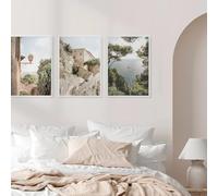 Póster de viaje de la campiña italiana mediterránea, Italia, Toscana, Europa, lienzo impreso, arte de pared, decoración del hogar (50 x 70 cm/3 piezas sin marco)