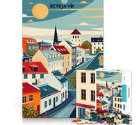 Póster de Viaje de la Ciudad de Reikiavik, Rompecabezas difícil para Adultos de 1000 Piezas, Juguete Intelectual, Tiempo Acogedor, Corte de Calidad, (50x75cm)