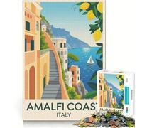 Póster de Viaje de la Costa Amalfitana,Italia Rompecabezas de 1000 Piezas para Adolescentes Juego de Tren cognitivo Ajuste, Compacto y Divertido para Jugar en Familia (50x75cm)