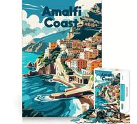 Póster de Viaje de la Costa Amalfitana,Italia Rompecabezas de 1000 Piezas para Adultos Diversión Garantizada Corte láser Tiempo de Tranquilidad y Ejercicio Mental en casa (50x75cm)