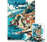 Póster de Viaje de la Costa Amalfitana,Italia Rompecabezas de 1000 Piezas para Adultos Juego de Memoria Ajuste, Compacto y Divertido para Jugar en Familia (38x26cm)