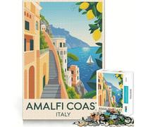 Póster de Viaje de la Costa Amalfitana,Italia Rompecabezas para Adultos de 1000 Piezas Juego de ingenio y Habilidad Troquelado de Alta precisión Un desafío entretenido para el Tiempo Libre (38x52cm)