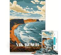 Póster de Viaje de la Playa de Vik,Islandia Rompecabezas para Adultos de 1000 Piezas Juego de lógica con Corte de precisión y Bordes Lisos reuniones Familiares (50x75cm)
