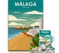 Póster de Viaje de Málaga, España, Rompecabezas para Adultos de 1000 Piezas, para Pasar el rato en casa, Cada Pieza es única, un Juego Familiar desafiante y Divertido de 50x75cm