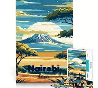 Póster de Viaje de Nairobi, Kenia Rompecabezas difícil para Adultos de 1000 Piezas Juguete de lógica Resistente Tiempo de convivencia Bordes Transparentes Regalo Ideal (38x26cm)