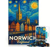 Póster de Viaje de Norwich, Inglaterra Rompecabezas de 1000 Piezas para Adultos Regalos Juego de ingenio Ocio Diversión Calidad Precioso Regalo (50x75cm)