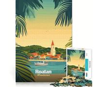 Póster de Viaje de Roatán, Honduras Rompecabezas para Adolescentes de 1000 Piezas Juguete para desarrollar la Mente Diseño de fácil Montaje Regalo Premium (38x26cm)