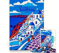 Póster de Viaje de Santorini, Grecia Rompecabezas de 1000 Piezas para Adultos Piensa con Inteligencia Juguete Divertido para Jugar Juntos Diseño artístico con Corte preciso (38x52cm)