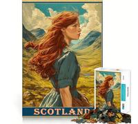 Póster de Viaje de una Mujer Pelirroja en Escocia Rompecabezas de 1000 Piezas para Adolescentes Juguete de Tren lógico, Tranquilo y Divertido Corte Suave Regalo Encantador (50x75cm)