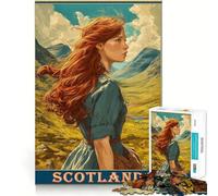 Póster de Viaje de una Mujer Pelirroja en Escocia Rompecabezas de 1000 Piezas para Adultos Ayuda a Mejorar la Memoria Diseño de Ocio Suave Colección de Arte para armar Pieza (38x26cm)