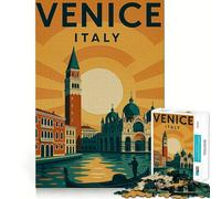 Póster de Viaje de Venecia,Italia Rompecabezas de Arte con 1000 Piezas Juego de Memoria Mental Manualidad de Corte de Alta precisión Desafío Cerebral Interactivo para el hogar (38x26cm)