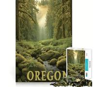 Póster de Viaje del Sendero Forestal de Oregón, Rompecabezas Duro para Adultos, 1000 Piezas, Juego Inteligente para el hogar, Disfrute del Montaje de la Imagen, Regalo Festivo (38x52cm)