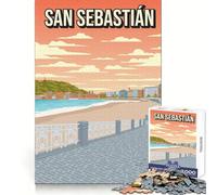 Póster de Viaje Minimalista de San Sebastián,España,para Adultos Rompecabezas de 1000 Piezas Mejora la Memoria Actividad de Ocio Bordes limpios Gran Regalo (38x52cm)