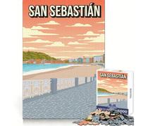 Póster de Viaje Minimalista de San Sebastián,España Rompecabezas de 1000 Piezas para Adultos y Adolescentes Bienestar Cerebral Ocio Relajado Cierre Perfecto (38x26cm)