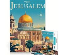 Póster de Viaje para visitar Jerusalén Rompecabezas de 1000 Piezas Juego de concentración Mental diseño Ajustado sin Huecos desafío Cerebral Interactivo para el hogar (38x52cm)