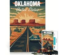 Póster de Viaje por Carretera de Oklahoma, Rompecabezas difícil para Adultos, 1000 Piezas, Juego Inteligente para el hogar, Disfruta del Montaje de la Imagen, Regalo Festivo (38x52cm)