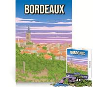 Póster de Viaje Vintage de Burdeos, Francia Plaza de la Bolsa, Espejo de Agua Rompecabezas de 1000 Piezas Agudeza Mental, relajación Mental, diversión, Bordes Suaves, Regalo Original (38x26cm)