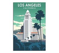 Póster de viaje vintage de California Los Ángeles para el ayuntamiento de la ciudad, carteles decorativos modernos de la lona del dormitorio del arte del cartel de la pintura de la pintura de