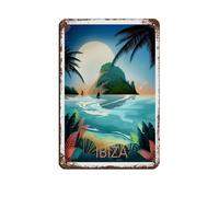 Póster de viaje vintage de Ibiza 1, cartel retro de metal, letrero de chapa, arte elegante, pintura de hierro retro, bar, gente, cueva, cafetería, garaje familiar, póster, decoración de pared, 20 x