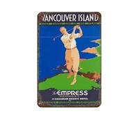 Póster de viaje vintage de la isla de Vancouver de golf, póster retro de metal, arte elegante, pintura de hierro, bar, cueva de personas, cafetería, garaje, póster decorativo de pared, 20 x 30 cm