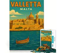 Póster de Viaje Vintage de La Valeta,Malta Rompecabezas de 1000 Piezas para Adultos Juego de Memoria Cerebral Encaje Huecos Actividad Relajante para un Descanso Mental (38x26cm)