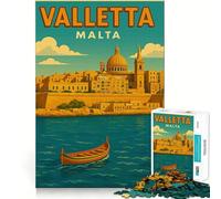 Póster de Viaje Vintage de La Valeta,Malta Rompecabezas de 1000 Piezas para Adultos Juego de Memoria Divertido Componentes Resistentes y de Corte Limpio aliviar el estrés (38x52cm)