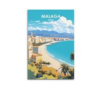 Póster de viaje vintage de Málaga España, arte de pared, impresiones para dormitorio, decoración del hogar, lienzo para colgar, 40 x 60 cm