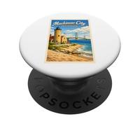 Póster de Viaje Vintage de Michigan Mackinaw City Up North MI PopSockets PopGrip Adhesivo