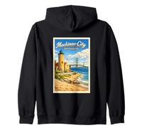 Póster de Viaje Vintage de Michigan Mackinaw City Up North MI Sudadera con Capucha