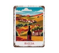 Póster de viaje vintage de Rioja, España. Cartel retro de metal, letrero de chapa, arte elegante, pintura de hierro retro, bar, gente, cueva, cafetería, garaje familiar, póster para decoración de p