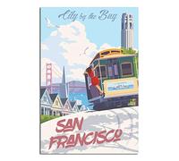 Póster de viaje vintage de San Francisco Skyline Streetcar para decoración de pared, póster de pintura con impresión de póster de 20 x 30 cm