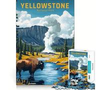 Póster de Viaje Vintage del Parque Nacional de Yellowstone Rompecabezas para Adultos de 1000 Piezas Diversión para desarrollar la Memoria Ajuste Estable Sin Piezas Que se muevan Compacto Diversión