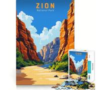 Póster de Viaje Vintage del Parque Nacional Zion,Rompecabezas de 1000 Piezas,Juego Mental Divertido,Piezas de Ajuste preciso,Actividad Relajante para Grupos en Interiores (38x52cm)