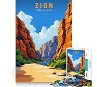 Póster de Viaje Vintage del Parque Nacional Zion,Rompecabezas de 1000 Piezas para Adultos,Juego de concentración Mental,Manualidades de Corte de Alta precisión,Actividad para Fortalecer los Lazos