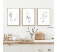 Póster de vino, cuerpo femenino abstracto, dibujo de una línea, impresiones minimalistas, arte de pared de cocina, pinturas en lienzo, decoración de bar para amantes del vino (30 x 45 cm, 3 piezas)