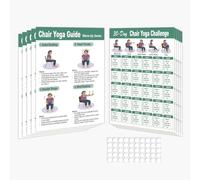 Póster de yoga en silla para personas mayores y principiantes, juego de 5 guías ilustradas y 5 desafíos de 30 días, tablas de ejercicios laminadas suaves para movilidad, equilibrio, flexibilidad