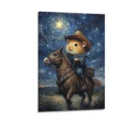 Póster decorativo con diseño de vaquero de hámster bajo las estrellas, póster de pared e imagen artística moderna para decoración de dormitorio familiar, 12 x 18 pulgadas (30 x 45 cm)