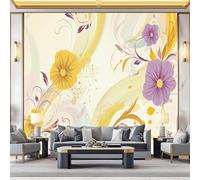 Poster Decorativo da Parete Amarillo morado Quadro su Tela 400 x 280 cm Stampa Moderna per Soggiorno Camera Ufficio Motivo Elegante Flores Texturas Líneas Wall Art Non Adesivo