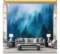 Poster Decorativo da Parete Azul oscuro Quadro su Tela 300 x 210 cm Stampa Moderna per Soggiorno Camera Ufficio Motivo Naturaleza Bosque Pino Nubes y Niebla Wall Art Non Adesivo