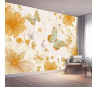 Poster Decorativo da Parete Marrón albaricoque Quadro su Tela 300 x 210 cm Stampa Moderna per Soggiorno Camera Ufficio Motivo Retro Elegante Mariposas Flores Wall Art Non Adesivo