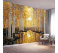 Poster Decorativo da Parete Vistoso Quadro su Tela 200 x 140 cm Stampa Moderna per Soggiorno Camera Ufficio Motivo Atardecer Paisaje natural Abedules Estanque Wall Art Non Adesivo